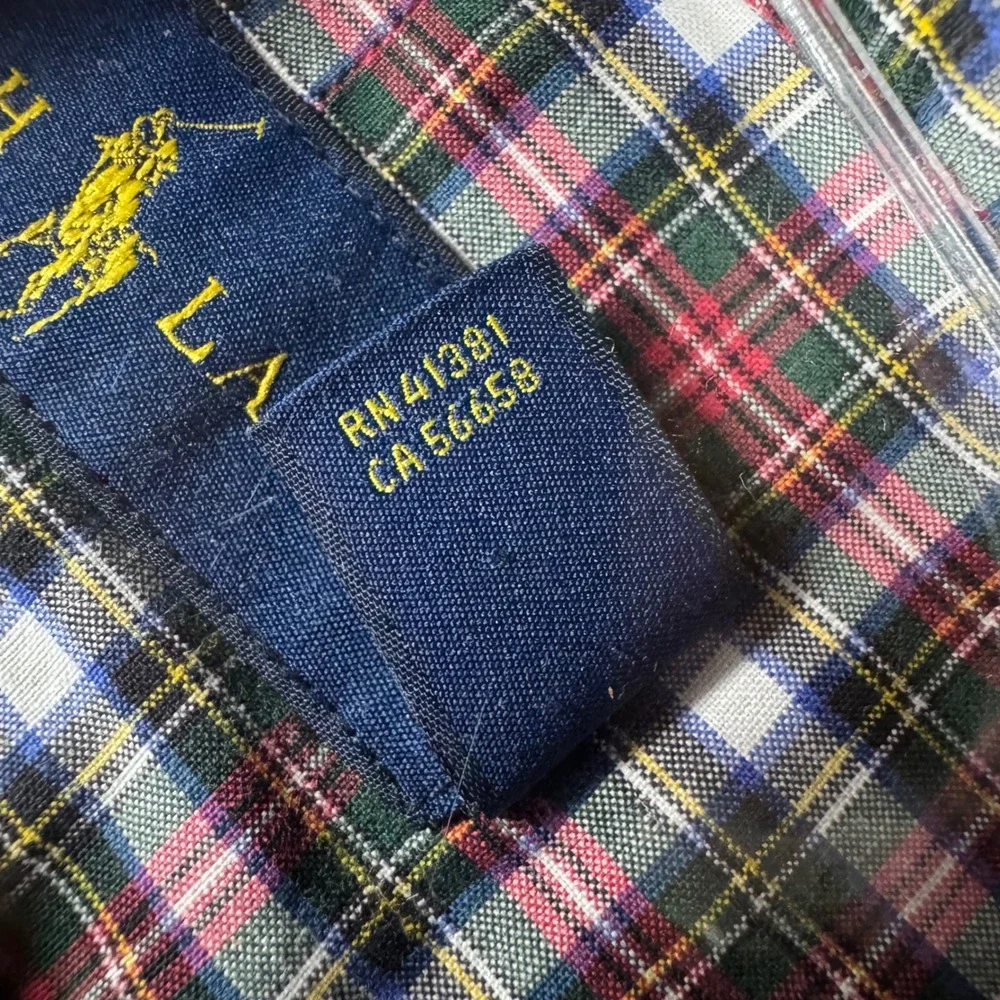 Polo Ralph Lauren Button Down Shirt Mens 16 41 Red Green Plaid Cotton L/S